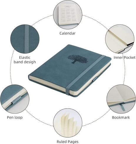 WERTIOO Small Hardcover Journal Notebook 2 Pack, A6 Ruled Leather Pocket Notebook 5.7 x 4.3 inch 140 Pages Notebook with Pen Holder 100 gsm Thick Paper Journals for Women Men in Kuwait