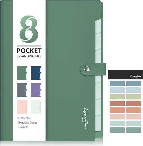 Sooez Elegant Accordion File Organizer with Labels, 8 Pocket Expanding File Folder, Portable Folders for Documents, Cute Paper Organizer for School Office Supplies, Letter Size, Dark Green in Saudi Arabia