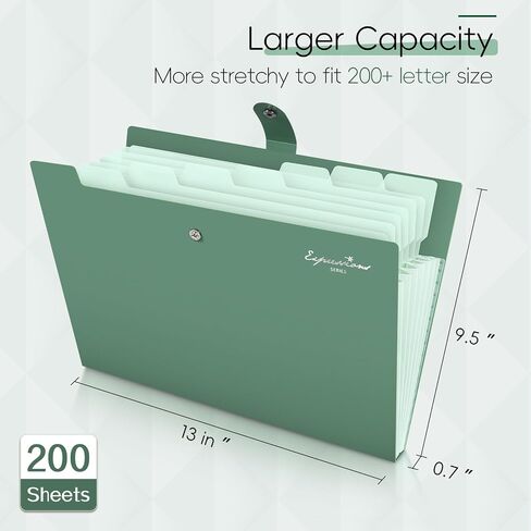 Sooez Elegant Accordion File Organizer with Labels, 8 Pocket Expanding File Folder, Portable Folders for Documents, Cute Paper Organizer for School Office Supplies, Letter Size, Dark Green in Saudi Arabia