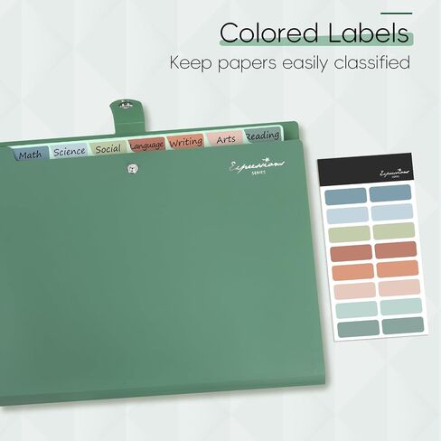 Sooez Elegant Accordion File Organizer with Labels, 8 Pocket Expanding File Folder, Portable Folders for Documents, Cute Paper Organizer for School Office Supplies, Letter Size, Dark Green in Saudi Arabia