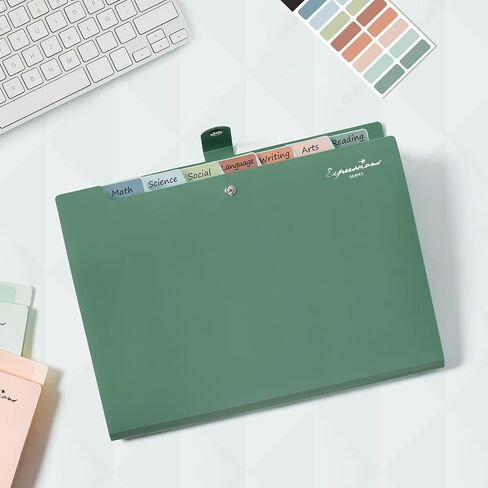 Sooez Elegant Accordion File Organizer with Labels, 8 Pocket Expanding File Folder, Portable Folders for Documents, Cute Paper Organizer for School Office Supplies, Letter Size, Dark Green in Saudi Arabia