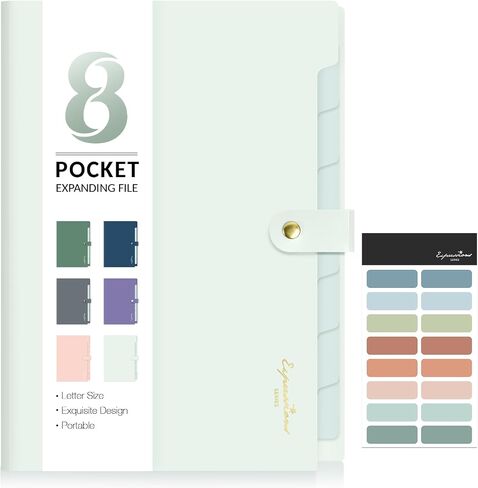 Sooez Elegant Accordion File Organizer with Labels, 8 Pocket Expanding File Folder, Portable Folders for Documents, Cute Paper Organizer for School Office Supplies, Letter Size, Dark Green in Saudi Arabia