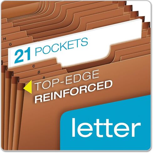 Pendaflex Heavy Duty Expanding File with Extra-Thick Cover, Tyvek Reinforced Edges, 21 Pockets, A–Z Tabs, Elastic Cord Closure, Letter Size (R117ALHD),Brown in Saudi Arabia