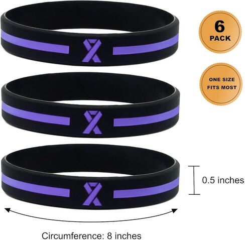 Lavender Purple Awareness Ribbon Wristbands (6-Pack) - Silicone Rubber Support Bracelets for Men Women Boys Girls - Light Purple Awareness Ribbon Accessories in Bulk in Kuwait