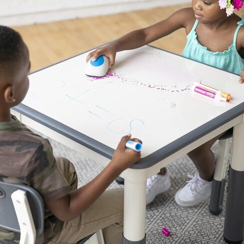 طاولة أنشطة مربعة قابلة للمسح الجاف من ECR4Kids مع كرسيين، قابلة للتعديل، أثاث للأطفال، رمادي، 3 قطع in Saudi Arabia