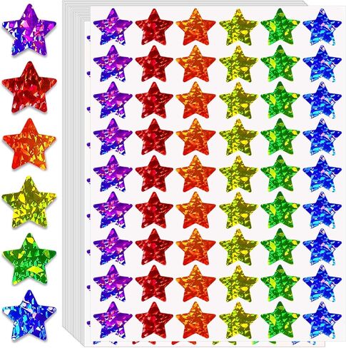 1728 Pcs Holographic Rainbow Star Stickers for Kids Reward,6 Sparkling Colors Small Star Stickers,Reward Chart Star Stickers for School,Home,Classroom Teacher Supplies,0.6" Diameter in Kuwait