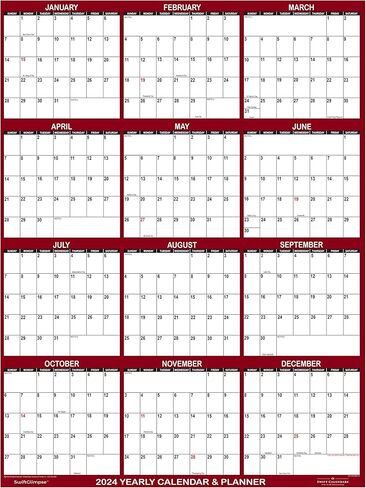 تقويم حائط SwiftGlimpse 2024 مقاس 32 بوصة × 48 بوصة، قابل للمسح، جامبو XL، مسح رطب وجاف، مصفح، مخطط حائط سنوي سنوي لمدة 12 شهرًا، قابل للعكس، أفقي/عمودي، كستنائي in Kuwait