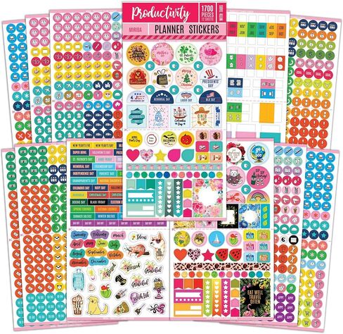 Planner Stickers – 1700 Productivity Mini Icons for Adults Calendar – Work, Daily To Do, Budget, Family, Holidays, Journaling – Variety Pack with Monthly Tabs in Saudi Arabia