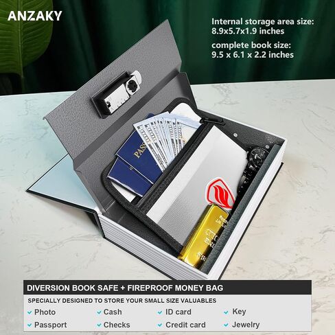 كتاب تحويل القاموس آمن مع قفل مركب وحقيبة نقود مقاومة للحريق، صندوق تخزين قاموس ANZAKY للنقود المخفية، صندوق إخفاء الأموال، مقصورة معدنية سرية محمولة آمنة in Kuwait
