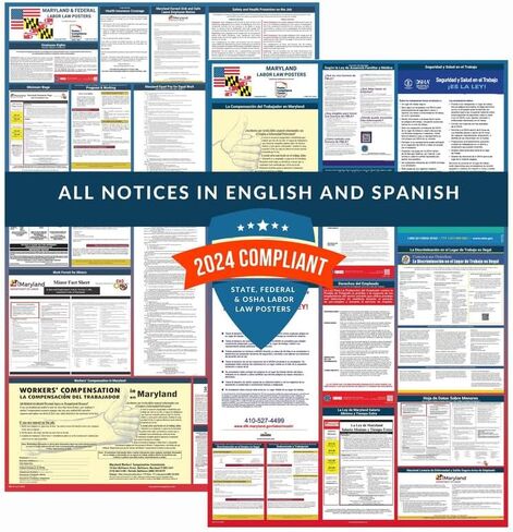 Labor Law Posters 2024 - Maryland Labor Law Poster State, Federal, OSHA Compliant, Accurate & Up to Date, Includes June Updates, Laminated Labor Law Poster 2024 Maryland, 25"w x 39"h (Bundle) in Kuwait
