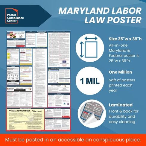 Labor Law Posters 2024 - Maryland Labor Law Poster State, Federal, OSHA Compliant, Accurate & Up to Date, Includes June Updates, Laminated Labor Law Poster 2024 Maryland, 25"w x 39"h (Bundle) in Kuwait