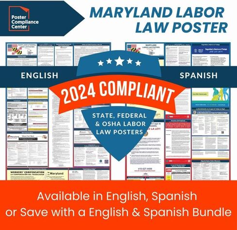 Labor Law Posters 2024 - Maryland Labor Law Poster State, Federal, OSHA Compliant, Accurate & Up to Date, Includes June Updates, Laminated Labor Law Poster 2024 Maryland, 25"w x 39"h (Bundle) in Kuwait