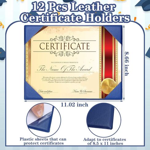12 Pack Graduation Leather Certificate Holders with Stand Single Sided Certificate Award Frame Document Certificate Covers Certificate Folders for Paper Employee Diplomas, Fits 8.5 x 11 Inch in Saudi Arabia