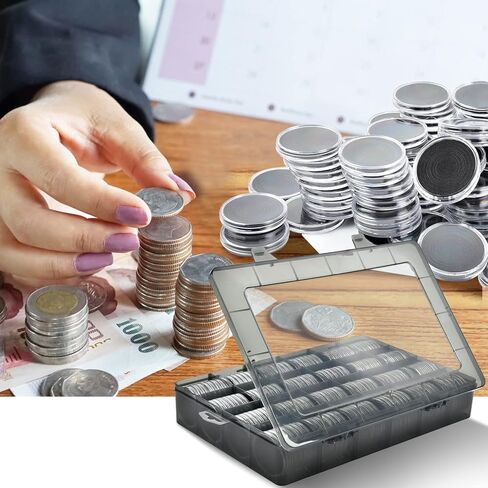 168 قطعة كبسولات عملات معدنية مقاس 46 مم مع حشية إسفنجية وصندوق منظم تخزين بلاستيكي، 6 مقاسات (20/25/27/30/38/46 مم) حامل حقيبة تجميع العملات المعدنية لمستلزمات جمع العملات المعدنية in Kuwait