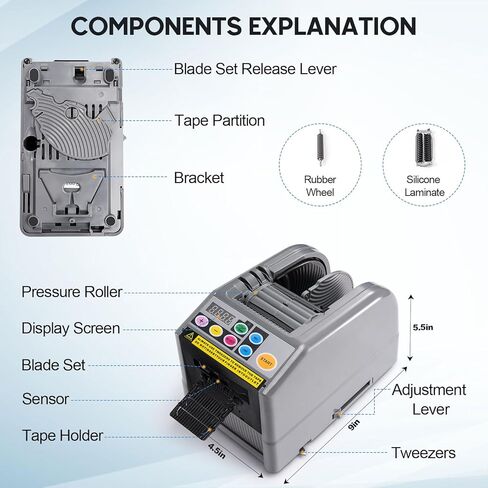 ترقية آلة قطع الأشرطة بعجلة من السيليكون للأشرطة بعرض 0.24 بوصة - 2.36 بوصة (6-66 مم)، موزع الأشرطة التلقائي، آلة قطع الأشرطة الكهربائية، 39.33 بوصة (999 مم) الحد الأقصى لطول القطع in Kuwait