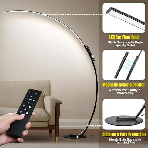 مصباح أرضي LED قابل للتعتيم مع 3 درجات حرارة ألوان، مصابيح أرضية قوسية فائقة السطوع 2000 لومن لغرفة المعيشة، مصباح طويل قائم حديث مع جهاز تحكم عن بعد للقراءة مصباح أرضي لغرفة النوم والمكتب والفصول الدراسية in Kuwait