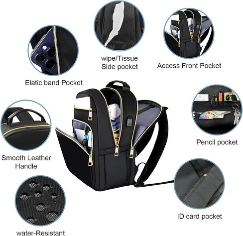 Laptop Backpack for Women,15.6 inch Womens Laptop Backpack with USB Charging Port, Water Resistant Computer Work backpack laptop compartment Daypacks for College in Saudi Arabia