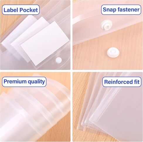 12 حزمة من مظاريف حفظ الملفات البلاستيكية من البوليستر، مظاريف ملفات شفافة بحجم A4 مع ملصق وزر لصق للجيب لتنظيم مكتب العمل المنزلي والمدرسة، 12 لونًا متنوعًا in Kuwait