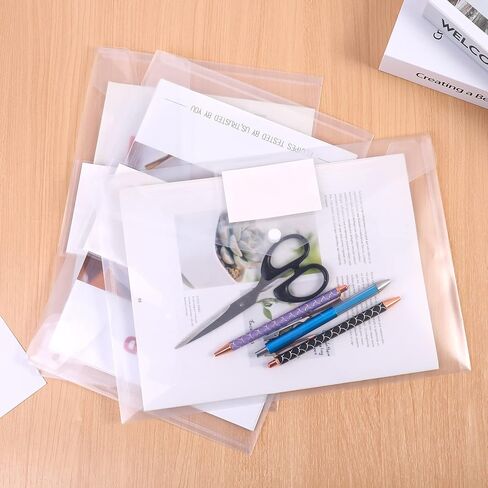 12 حزمة من مظاريف حفظ الملفات البلاستيكية من البوليستر، مظاريف ملفات شفافة بحجم A4 مع ملصق وزر لصق للجيب لتنظيم مكتب العمل المنزلي والمدرسة، 12 لونًا متنوعًا in Kuwait