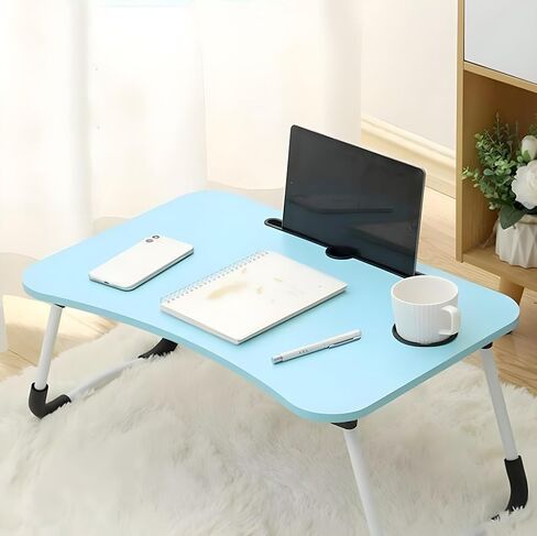 Trophy Portable Laptop Desk for Bed Couch - Foldable Laptop Bed Table with Storage Drawer, Cup Holder and Tab Slot, Lap Tray for Breakfast, Writing, Drawing, Working, Eating (Pink) in Saudi Arabia