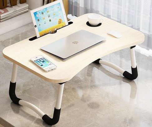 Trophy Portable Laptop Desk for Bed Couch - Foldable Laptop Bed Table with Storage Drawer, Cup Holder and Tab Slot, Lap Tray for Breakfast, Writing, Drawing, Working, Eating (Pink) in Saudi Arabia