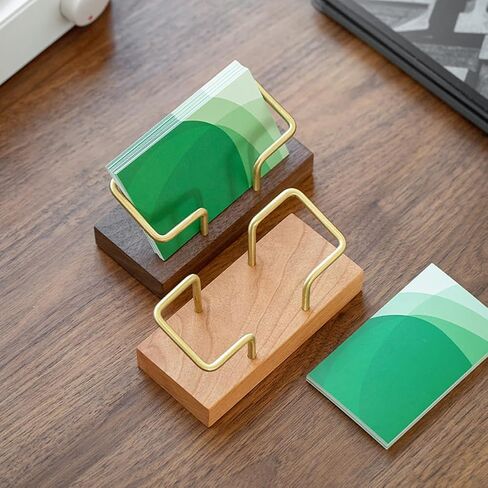 Business Card Holder for Desk , Wood and Brass Desktop Business Card holder, Index Card Organizer Storage Files (Walnut Wood) in Saudi Arabia
