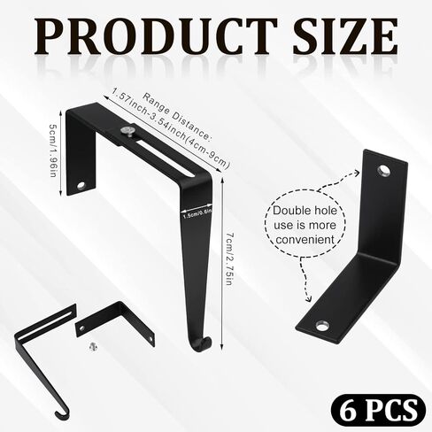 6 قطع من خطافات الحائط القابلة للتعديل - شماعات معدنية عالمية على خطافات مرآة الباب تم تعديلها لتناسب ألواح سمك 1.35 إلى 3.5 بوصة للوحة الحائط in Kuwait