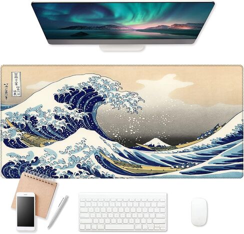 لوحة ماوس كبيرة للألعاب Kanagawa Wave (35.4×15.7 بوصة، سمك 3 مم)، قاعدة مطاطية غير قابلة للانزلاق وحواف قفل معززة، لوحة ماوس ممتدة مقاس XXL للعمل والألعاب وحصيرة المكتب وتزيين سطح المكتب in Saudi Arabia