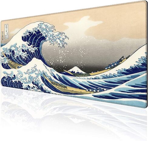لوحة ماوس كبيرة للألعاب Kanagawa Wave (35.4×15.7 بوصة، سمك 3 مم)، قاعدة مطاطية غير قابلة للانزلاق وحواف قفل معززة، لوحة ماوس ممتدة مقاس XXL للعمل والألعاب وحصيرة المكتب وتزيين سطح المكتب in Saudi Arabia