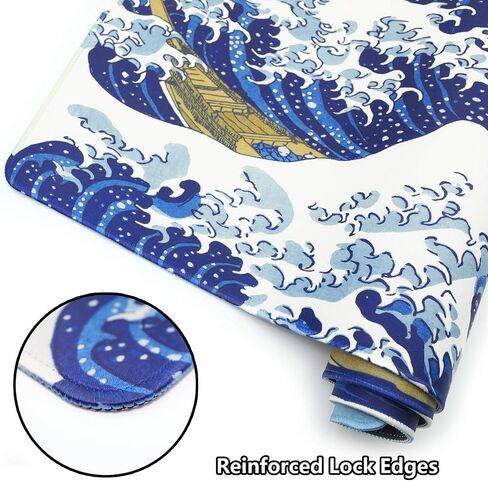 لوحة ماوس كبيرة للألعاب Kanagawa Wave (35.4×15.7 بوصة، سمك 3 مم)، قاعدة مطاطية غير قابلة للانزلاق وحواف قفل معززة، لوحة ماوس ممتدة مقاس XXL للعمل والألعاب وحصيرة المكتب وتزيين سطح المكتب in Saudi Arabia