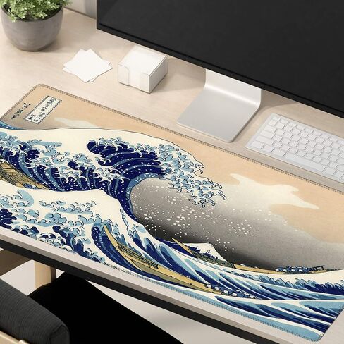 لوحة ماوس كبيرة للألعاب Kanagawa Wave (35.4×15.7 بوصة، سمك 3 مم)، قاعدة مطاطية غير قابلة للانزلاق وحواف قفل معززة، لوحة ماوس ممتدة مقاس XXL للعمل والألعاب وحصيرة المكتب وتزيين سطح المكتب in Saudi Arabia