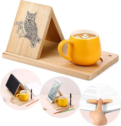 حامل كتب خشبي مثلث مع حامل - مسند قراءة مكتبي شخصي وخادم صفحة لكوب كوب القهوة - حامل كتب خشبي صغير مثالي لسطح المكتب بجانب السرير ومحبي الكتب in Kuwait