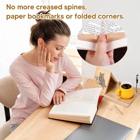 حامل كتب خشبي مثلث مع حامل - مسند قراءة مكتبي شخصي وخادم صفحة لكوب كوب القهوة - حامل كتب خشبي صغير مثالي لسطح المكتب بجانب السرير ومحبي الكتب in Kuwait