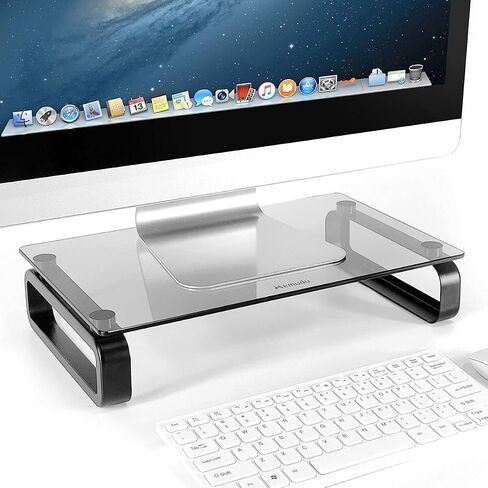 Hemudu Clear Computer Monitor Stand Riser Multi Media Desktop Stand for Flat Screen LCD LED TV, Laptop/Notebook, with Tempered Glass and Metal Legs, HD02T-001 in Kuwait
