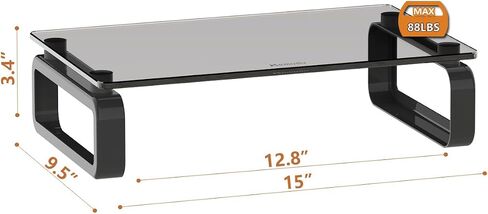 Hemudu Clear Computer Monitor Stand Riser Multi Media Desktop Stand for Flat Screen LCD LED TV, Laptop/Notebook, with Tempered Glass and Metal Legs, HD02T-001 in Kuwait