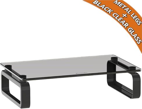 Hemudu Clear Computer Monitor Stand Riser Multi Media Desktop Stand for Flat Screen LCD LED TV, Laptop/Notebook, with Tempered Glass and Metal Legs, HD02T-001 in Kuwait