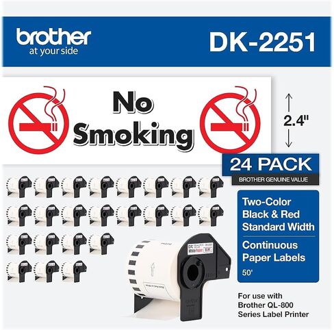 Brother Genuine DK-2251 Continuous Length Replacement Labels, Black/Red Label on White Paper Tape, Engineered with Excellence, 2.4" x 50 feet, 1 Roll per Box in Saudi Arabia