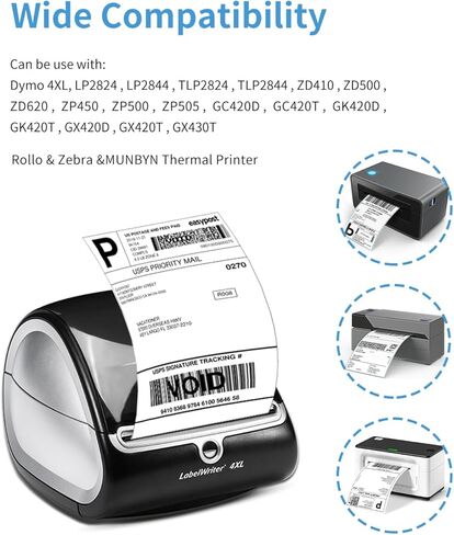 استبدل ملصقات Dymo 4XL مقاس 4 بوصات × 6 بوصات ملصقات حرارية مباشرة 1744907 للطابعة الحرارية Munbyn وRolo وZebra 4 × 6 لفة ملصقات شحن S0904980 ورق شحن حراري مباشر 4 عبوات (220 ملصقًا/لفة) in Kuwait