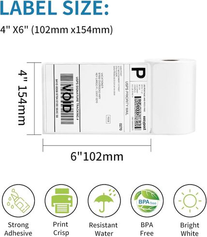 استبدل ملصقات Dymo 4XL مقاس 4 بوصات × 6 بوصات ملصقات حرارية مباشرة 1744907 للطابعة الحرارية Munbyn وRolo وZebra 4 × 6 لفة ملصقات شحن S0904980 ورق شحن حراري مباشر 4 عبوات (220 ملصقًا/لفة) in Kuwait