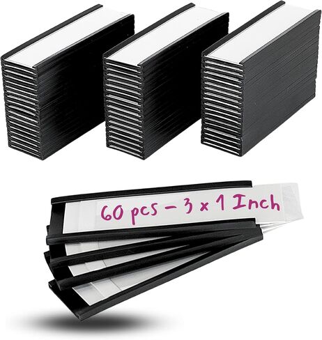 Availey 60 Pack Magnetic 'C' Channel Label Holders for Metal Racks and Shelves with Protective Films and Replacement Strips 3" x 1" in Saudi Arabia