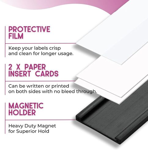 Availey 60 Pack Magnetic 'C' Channel Label Holders for Metal Racks and Shelves with Protective Films and Replacement Strips 3" x 1" in Saudi Arabia