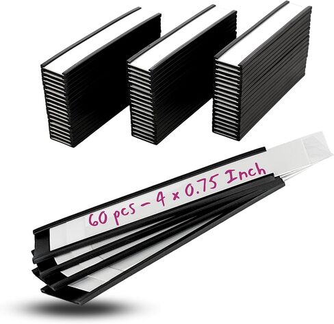 Availey 60 Pack Magnetic 'C' Channel Label Holders for Metal Racks and Shelves with Protective Films and Replacement Strips 3" x 1" in Saudi Arabia