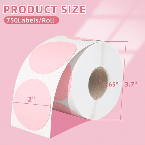 2 Inch Circle Thermal Labels Roll Color Thermal Printer Labels Round Thermal Sticker Labels Self-Adhesive 750Labels for DIY Design, Name Tags Compatible with MUNBYN Rollo Zebra(Pink, 1 pcs) in Saudi Arabia