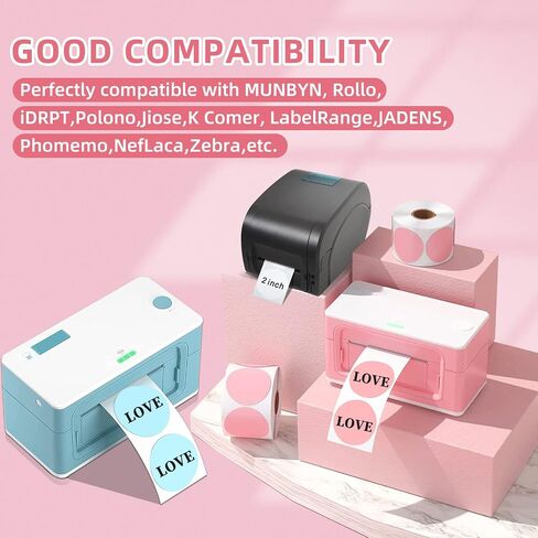 2 Inch Circle Thermal Labels Roll Color Thermal Printer Labels Round Thermal Sticker Labels Self-Adhesive 750Labels for DIY Design, Name Tags Compatible with MUNBYN Rollo Zebra(Pink, 1 pcs) in Saudi Arabia
