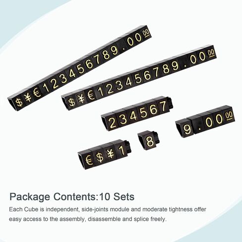 MECCANIXITY Adjustable Removable Mini Cube Price Tag Display Number Letter Price Label Stand Block Kit for Shop Counter Gold on Black,3.8x6.9mm,10 Sets in Saudi Arabia