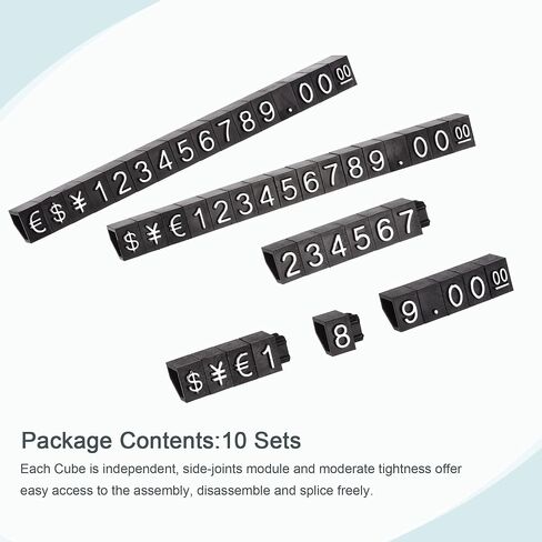MECCANIXITY Adjustable Removable Mini Cube Price Tag Display Number Letter Price Label Stand Block Kit for Shop Counter Gold on Black,3.8x6.9mm,10 Sets in Saudi Arabia
