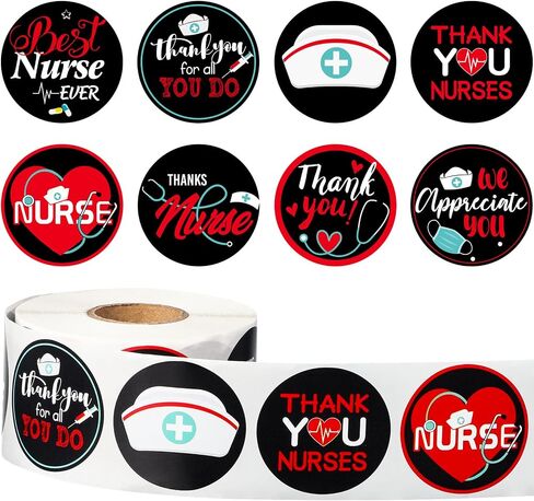 600 Pieces Thank You Nurse Roll Stickers 1.5 Inch Nurses Theme Round Stickers Nurses Appreciation Decals Nursing School Graduation Labels for Nurse Week Nurse Birthday Party Gift (Red Blue) in Saudi Arabia