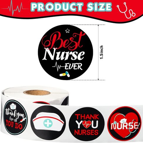 600 Pieces Thank You Nurse Roll Stickers 1.5 Inch Nurses Theme Round Stickers Nurses Appreciation Decals Nursing School Graduation Labels for Nurse Week Nurse Birthday Party Gift (Red Blue) in Saudi Arabia