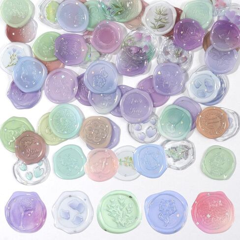 Wax Seal Stickers for Wedding Envelopes 108 Pcs Invitation Envelope Seal Sticker Premade for Baby Shower Birthday Bridal Shower Valentine,Unique Clear Crystal Style with Love Floral Botanical Theme,Self Adhesive Envelope Decorations. in Kuwait