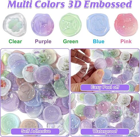 Wax Seal Stickers for Wedding Envelopes 108 Pcs Invitation Envelope Seal Sticker Premade for Baby Shower Birthday Bridal Shower Valentine,Unique Clear Crystal Style with Love Floral Botanical Theme,Self Adhesive Envelope Decorations. in Kuwait